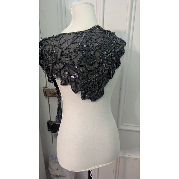 Vintage Intricate Beaded Sheer Bolero Shrug Interlude California Handmade Black - Picture 6 of 7